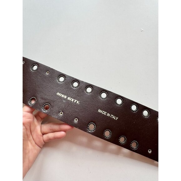 NWT MISS SIXTY 00s Y2K Ellie Green Suede Grommet Crystal Studded Fringe Belt - Picture 10 of 11